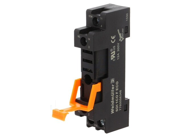 Socket; PIN: 5; 12A; 300VAC; H: 80,2mm; W: 15,8mm; op DIN-rail Socket; PIN: 5; 12A; 300VAC; H: 80,2mm; W: 15,8mm; op DIN-rail